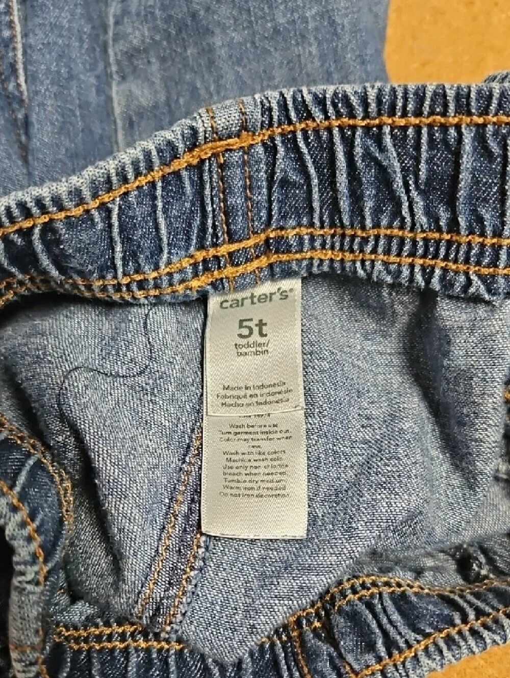 Carter's Toddler Elastic Waist Denim Pants in Medium Blue Size 5T Boys Or Girls